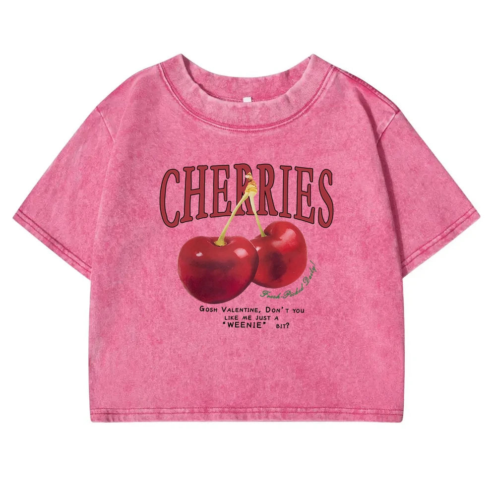 Rote Kirschen Brief Gedruckt Weibliche T-shirt