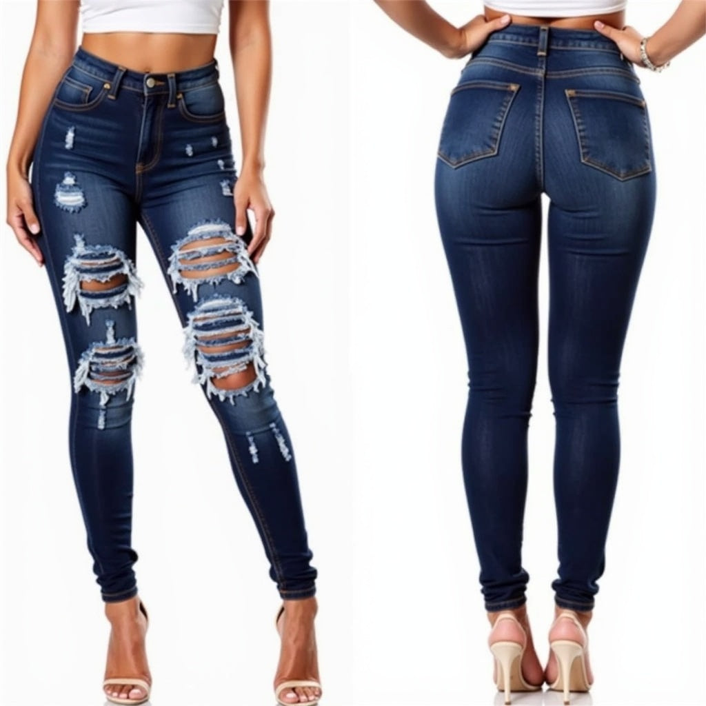 Hohe Taille Zerrissene Jeans für Frauen