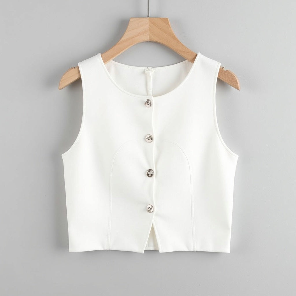 Weiß Stricken Crop Top Frauen