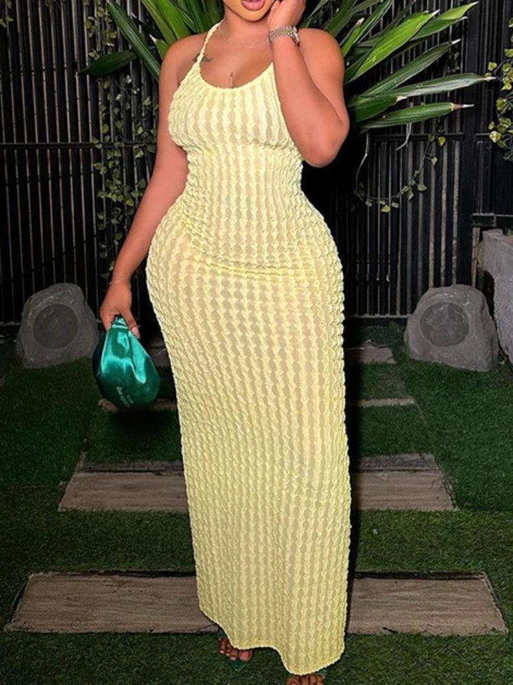 Sexy Streifen Rippen Stricken Schlank Bodycon Maxi Kleid