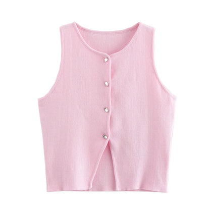 Weiß Stricken Crop Top Frauen