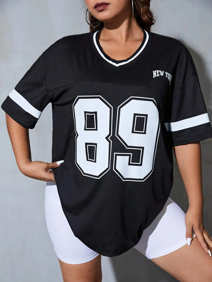 New York Nr. 89-T-Shirt mit V-Ausschnitt