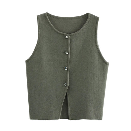Weiß Stricken Crop Top Frauen
