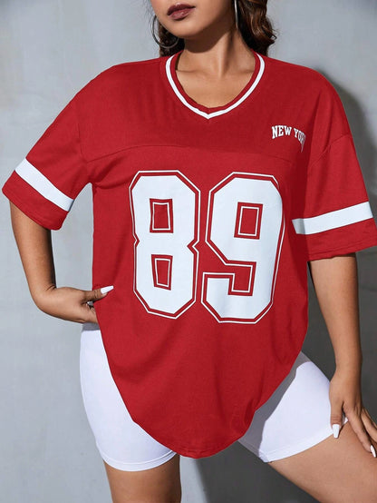 New York Nr. 89-T-Shirt mit V-Ausschnitt