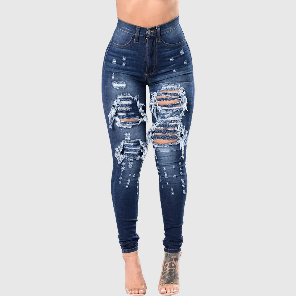Hohe Taille Zerrissene Jeans für Frauen