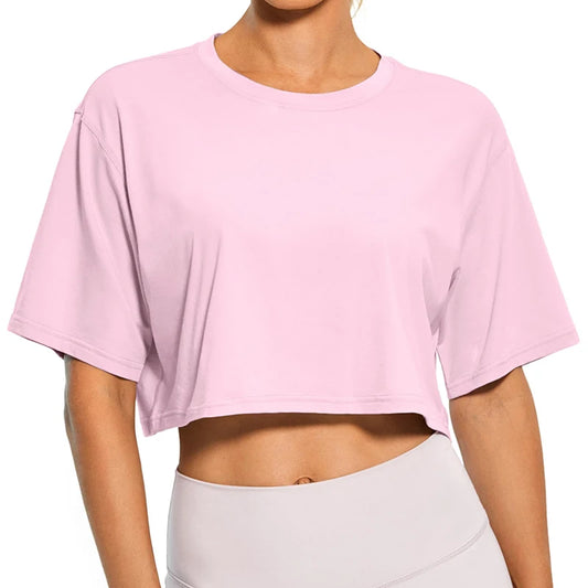 Frauen Crop Tops Casual Weibliche Rosa Crop Tops T-shirt