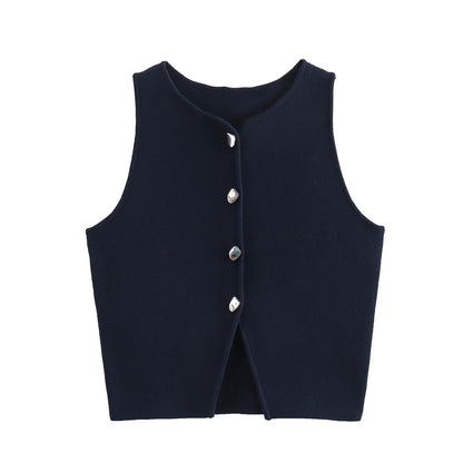 Weiß Stricken Crop Top Frauen