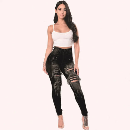 Hohe Taille Zerrissene Jeans für Frauen