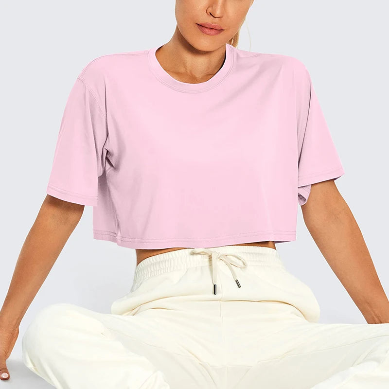 Frauen Crop Tops Casual Weibliche Rosa Crop Tops T-shirt