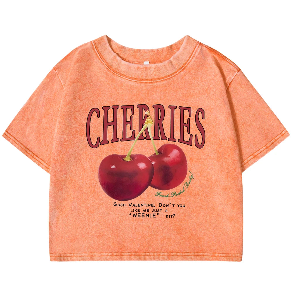 Rote Kirschen Brief Gedruckt Weibliche T-shirt