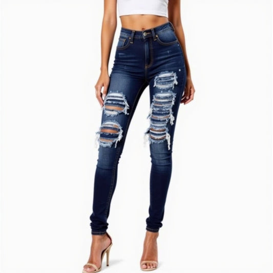 Hohe Taille Zerrissene Jeans für Frauen