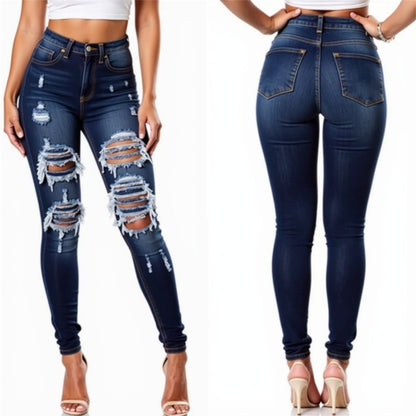 Hohe Taille Zerrissene Jeans für Frauen