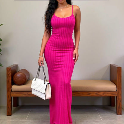 Sexy Streifen Rippen Stricken Schlank Bodycon Maxi Kleid