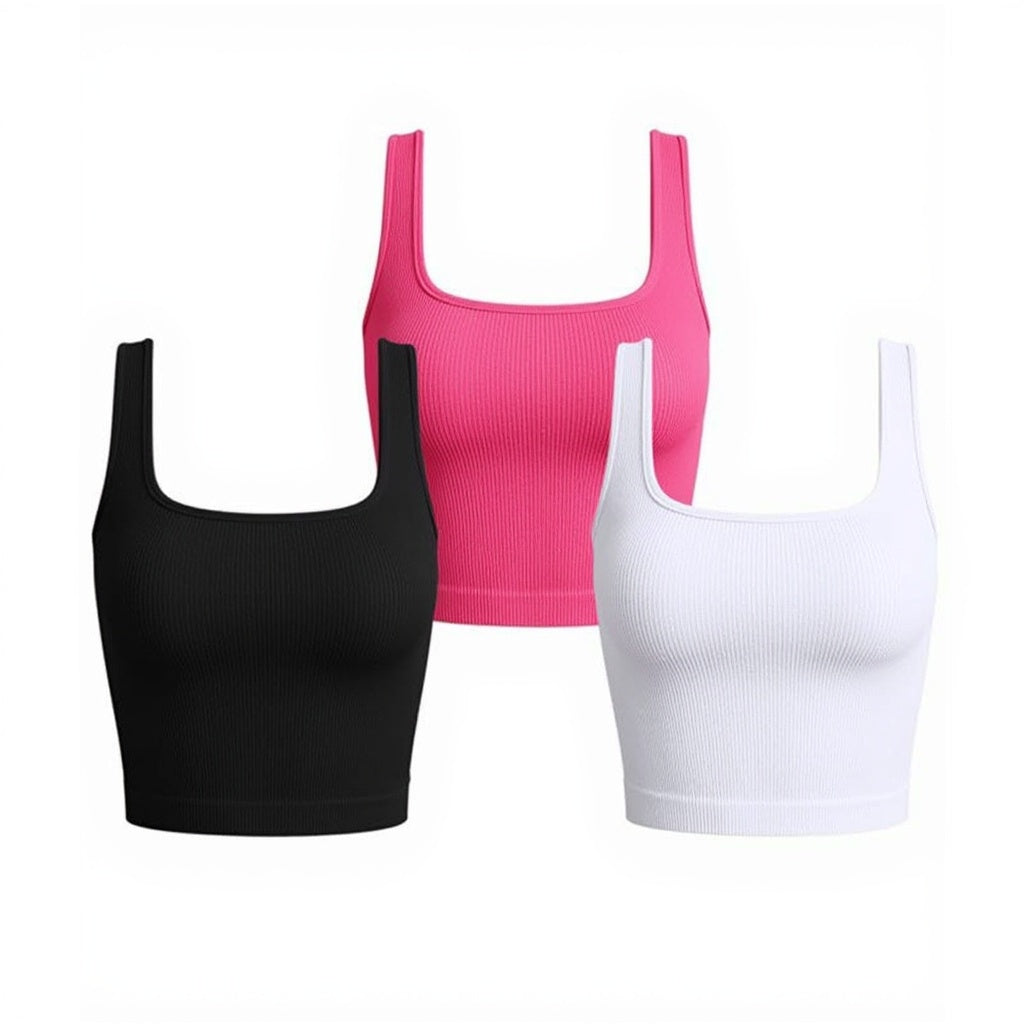 Frauen Solide Square Neck Rippen Tank Top