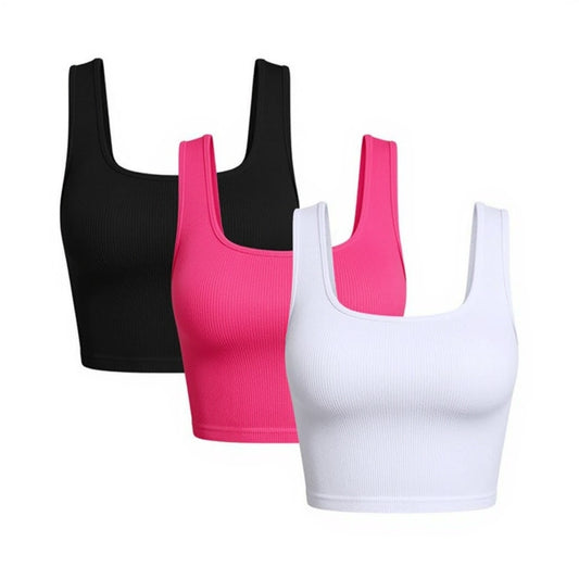 Frauen Solide Square Neck Rippen Tank Top