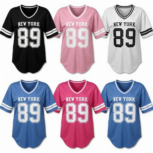 New York Nr. 89-T-Shirt mit V-Ausschnitt