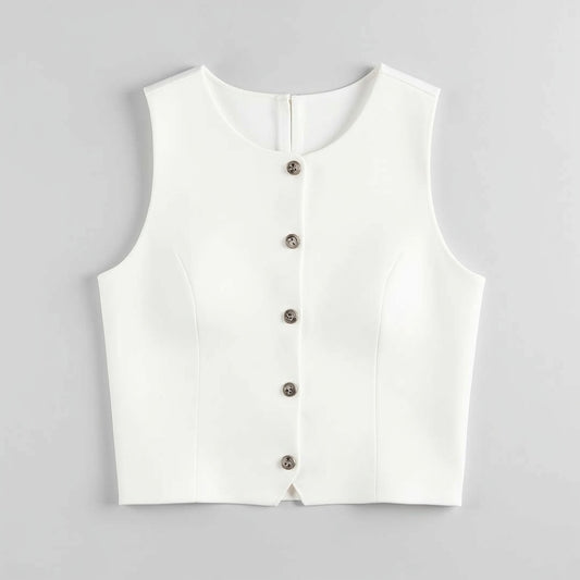Weiß Stricken Crop Top Frauen